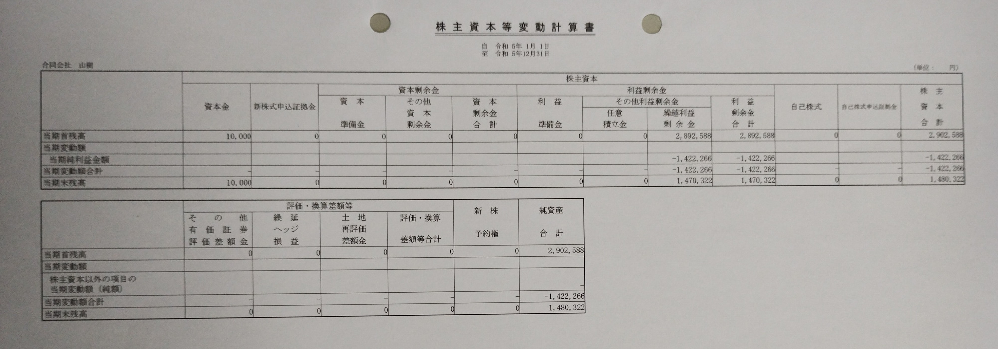 株主資本等変動計算書